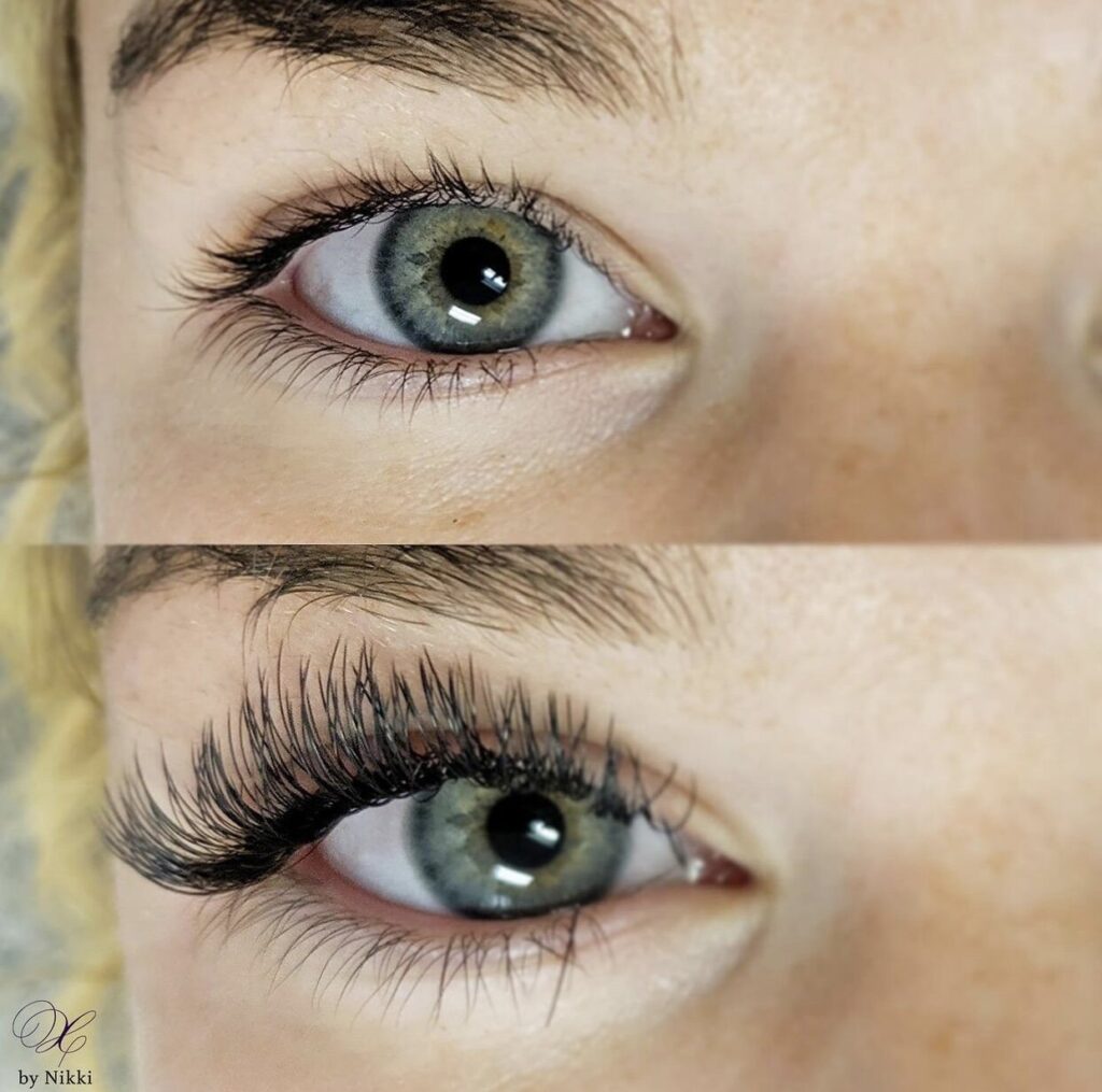 Beautiful woman with long lashes and permanent eyeliner